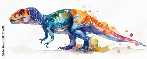Dinosaur, watercolor painting. vector illustration of animal collection. isolated cartoon. ar 5:3
