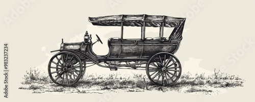 Vintage carriage retro, sketch drawn in ink. vector simple illustration