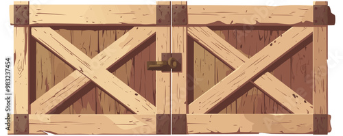 Draft of a barn-style door made from reclaimed wood planks, Vector flat minimalistic isolated illustration