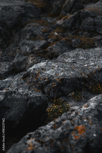 Close-up of a rock covered in green moss