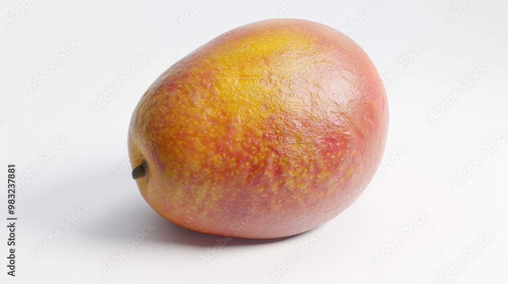 A lone mango on a white surface, suitable for use as a background or prop in food-related images A lone mango on a white surface, suitable for use as a background or prop in food-related images