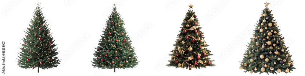 Set of a decorated Christmas tree, isolated on a transparent background. Set of a decorated Christmas tree, isolated on a transparent background.