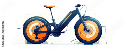 Electric bike with a battery-powered motor, Vector flat minimalistic isolated illustratio
