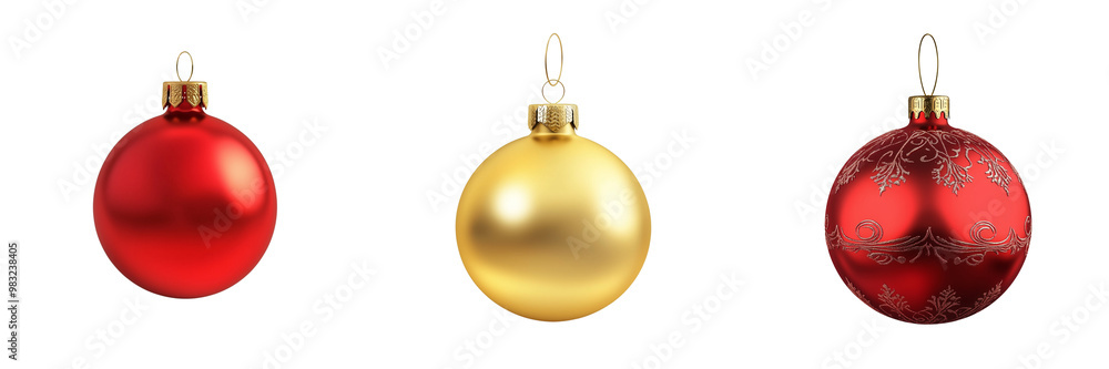 Set of a red golden Christmas ornament, isolated on a transparent background. Set of a red golden Christmas ornament, isolated on a transparent background.