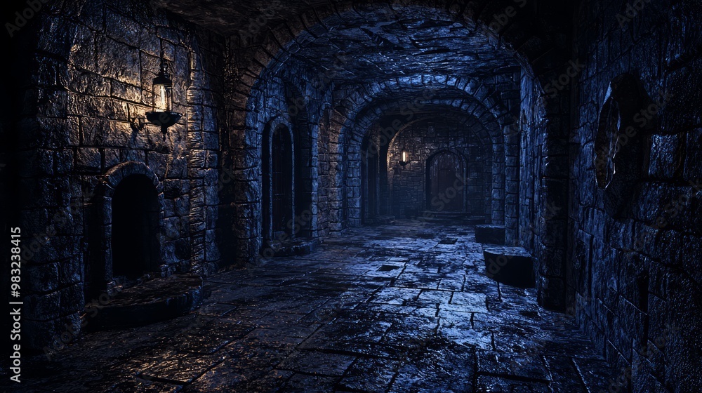 Eerie Dungeon of Shadows: Dark Alcoves with Ominous Artifacts in 3D Render Creating Tension and Mystery Eerie Dungeon of Shadows: Dark Alcoves with Ominous Artifacts in 3D Render Creating Tension and Mystery