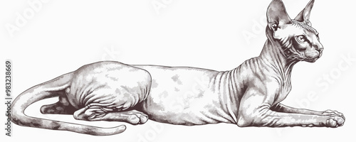 Cat hairless sphinx breed sketch hand drawn engraved style. vector simple illustration