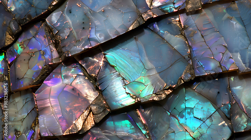 iridescent opal texture background with vivid colors and unique patterns in natural light photo