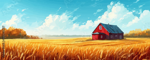 Farm wheat field landscape. vector simple illustration