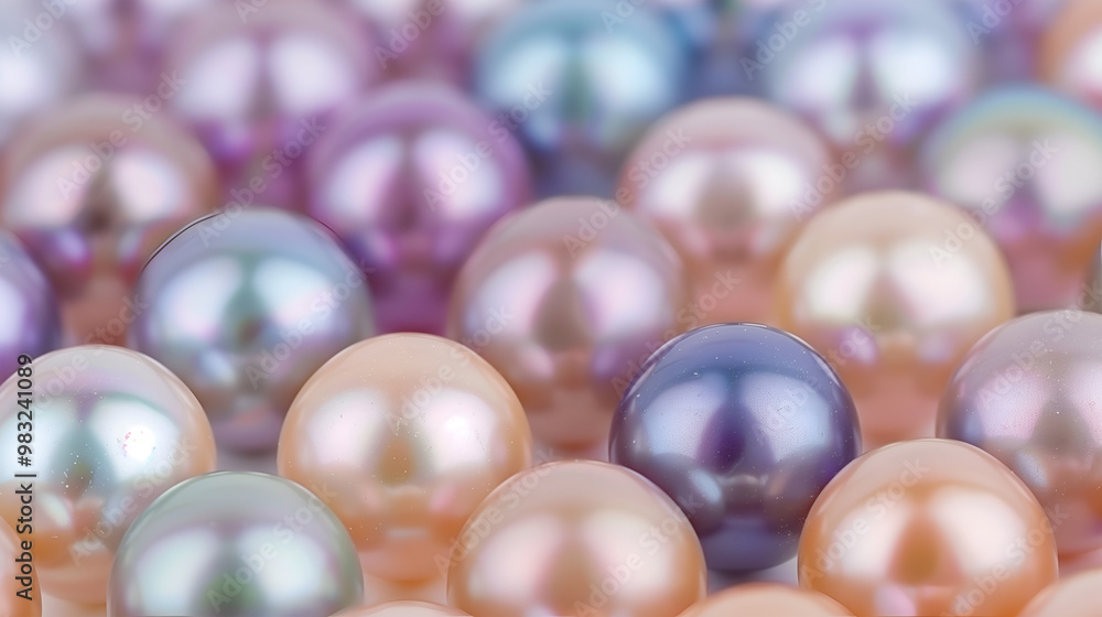 Colorful pearls arranged on a vibrant background showcasing their natural beauty in soft light Colorful pearls arranged on a vibrant background showcasing their natural beauty in soft light