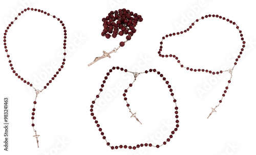 wooden rosary beads isolated on transparent background. png, set of four rosaries