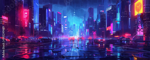 cyberpunk city at rainy night vector cartoon cyberpunk. vector simple illustration