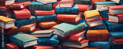 Cartoon stacked books, students textbooks pile. vector simple illustration