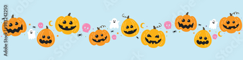 Halloween banner with cute pumpkins. Vector illustrator