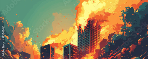 skyscraper on fire vector flat minimalistic isolated illustration