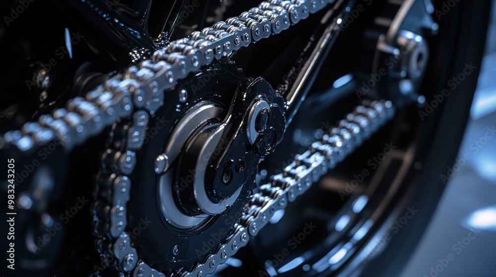 Fototapeta premium Close-up of a Motorcycle Chain and Sprocket