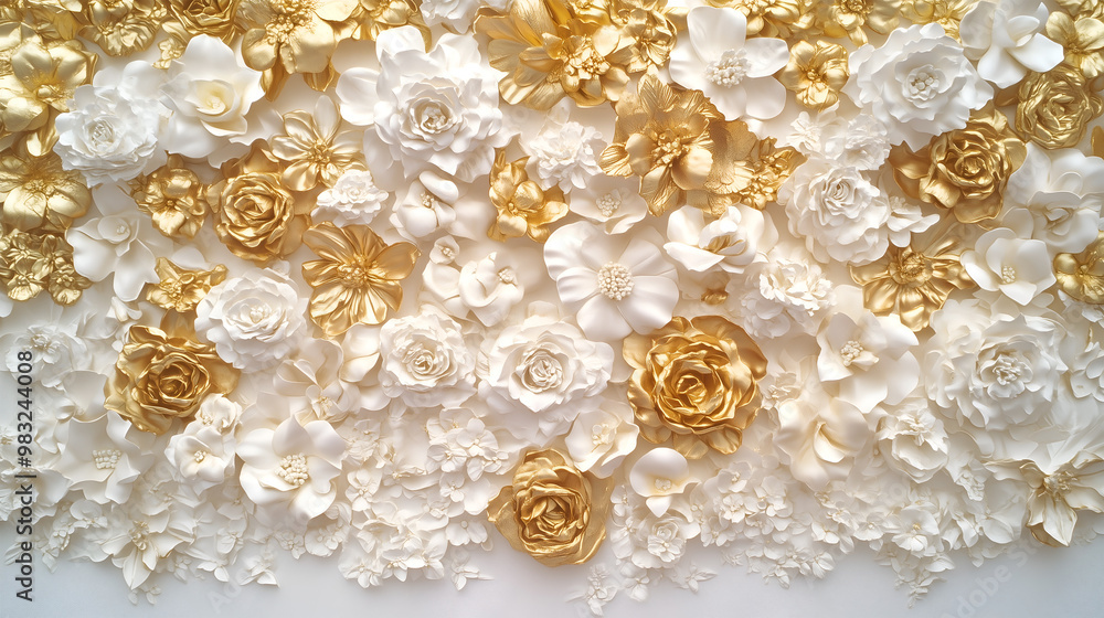 Fototapeta premium Rococo white and gold floral relief decor features intricate designs and craftsmanship