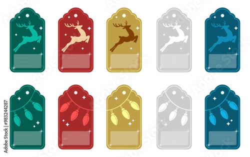 Christmas labels with color variations and editable vector style. See more on our profile.