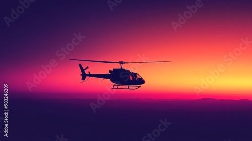 Helicopter Flying Against Colorful Sunset Sky