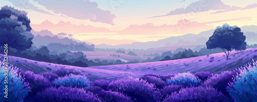 Large lavender field. vector simple illustration