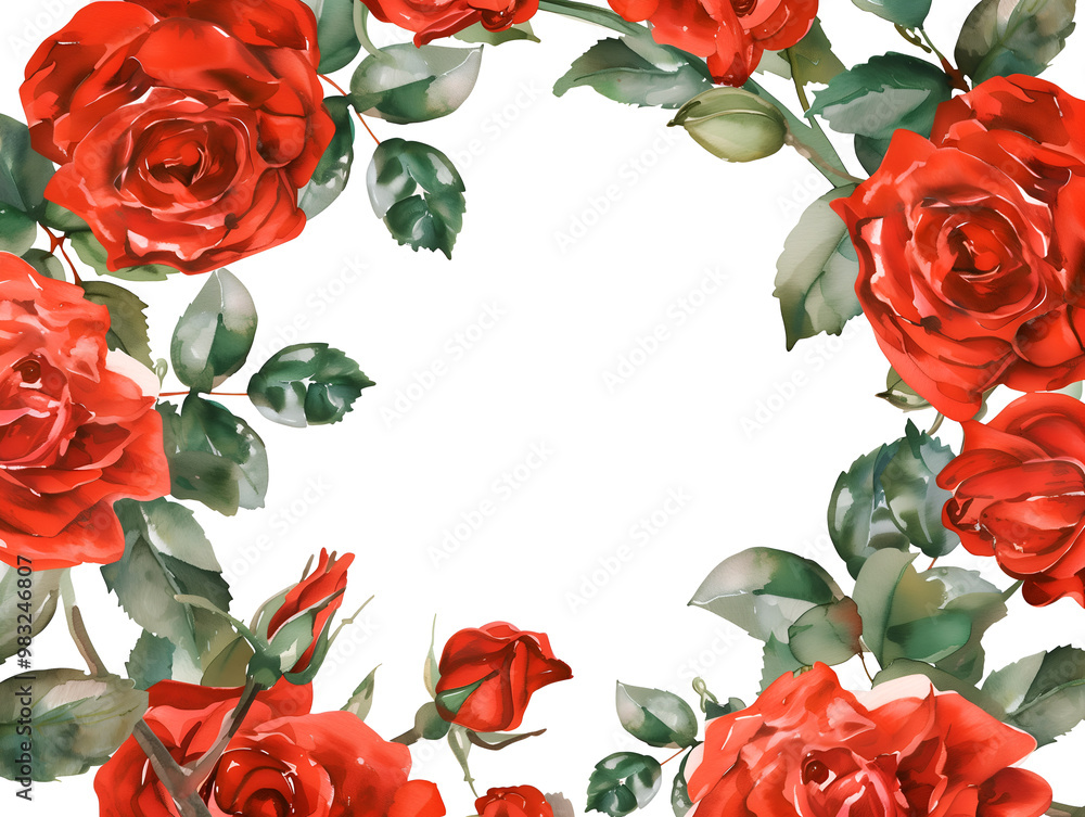 Fototapeta premium Elegant watercolor roses frame for a heartfelt Valentine's Day card decoration