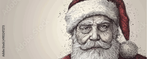 Portrait of Santa Claus in a hat sketch hand drawn in engraving style Vector illustration