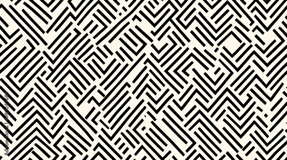 A sophisticated black and beige chevron pattern features overlapping black lines on a beige background, showcasing textured depth, ideal for various creative uses SEAMLESS PATTERN A sophisticated black and beige chevron pattern features overlapping black lines on a beige background, showcasing textured depth, ideal for various creative uses SEAMLESS PATTERN