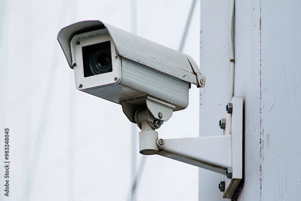 Security camera mounted on a building exterior for surveillance purposes Security camera mounted on a building exterior for surveillance purposes