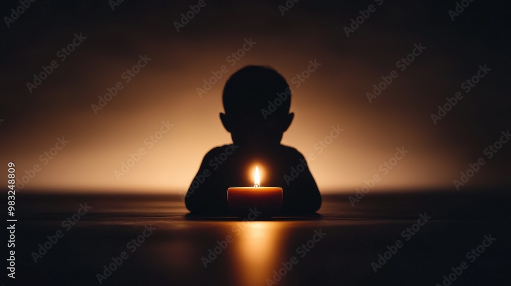 Silhouette of Person with a Lit Candle in the Dark Silhouette of Person with a Lit Candle in the Dark