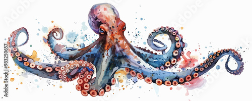 octopus,in watercolor style.. vector simple illustration