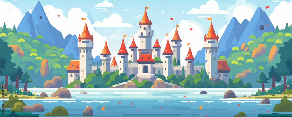 Obraz premium Medieval castle vector flat simple illustration