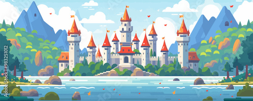 Medieval castle vector flat simple illustration