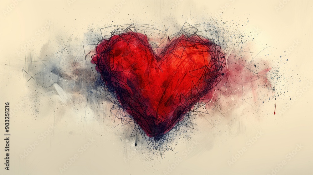 An Abstract Representation of a Red Heart Artwork Enhanced with Colorful Visual Effects An Abstract Representation of a Red Heart Artwork Enhanced with Colorful Visual Effects
