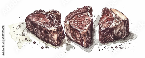 Hand drawn cuts of beef. Grilled meat sketch. Steak house, grill restaurant menu. Food concep. vector simple illustration
