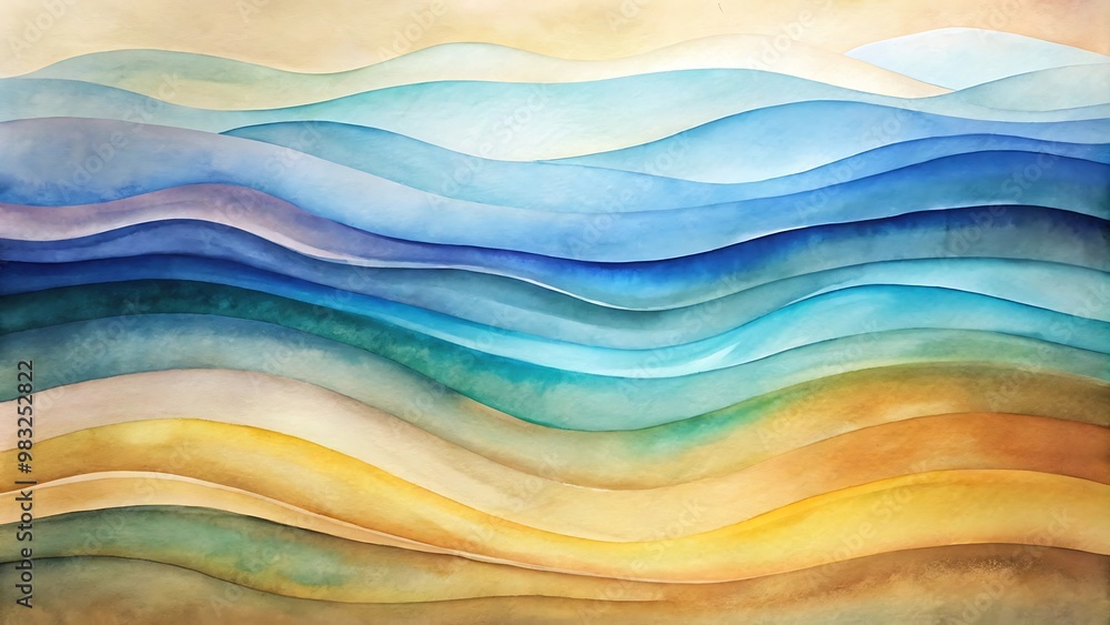 Abstract Wave Watercolor Design in Flowing Hues of Blue, Capturing the Essence of Water and Movement Abstract Wave Watercolor Design in Flowing Hues of Blue, Capturing the Essence of Water and Movement