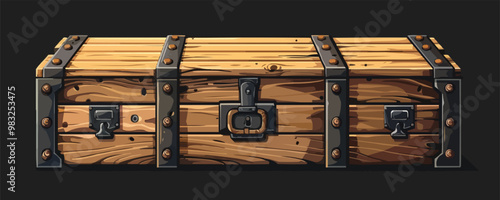 Classic wooden crate with metal fasteners Vector flat minimalistic isolated illustration