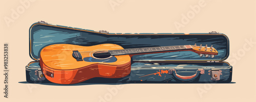 A guitar lying on its case. Vector flat minimalistic isolated illustration.