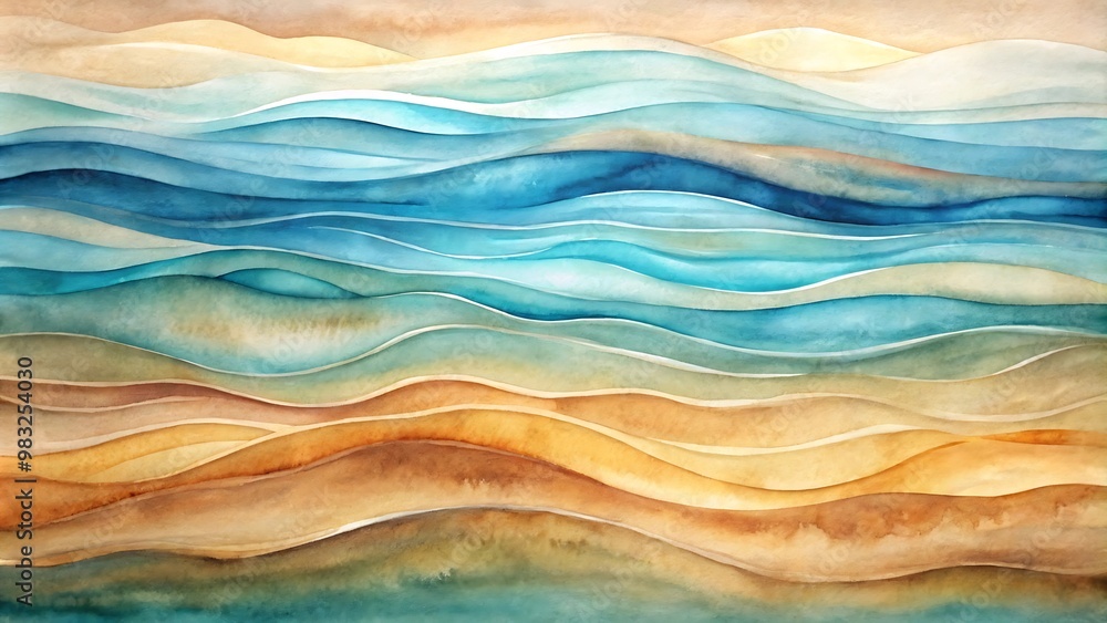 Obraz premium Abstract Wave Watercolor Design in Flowing Hues of Blue, Capturing the Essence of Water and Movement