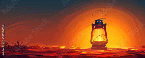 Traditional oil lantern casting a warm glow Vector flat minimalistic isolated illustration