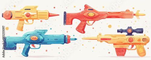 Toy ray guns on a white background. Vector flat minimalistic isolated illustration.