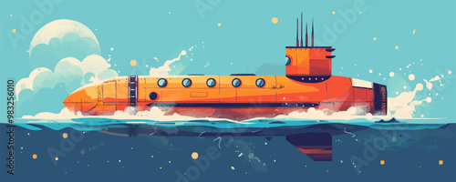 A whimsical steampunk submarine exploring the depths of the ocean. Vector flat minimalistic isolated illustration.