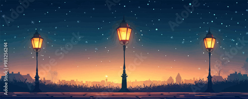 Antique gas street lamp at night Vector flat minimalistic isolated illustration