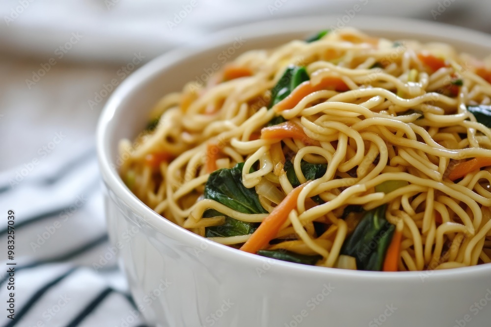 A bowl of noodles with vegetables in it, generative ai image A bowl of noodles with vegetables in it, generative ai image