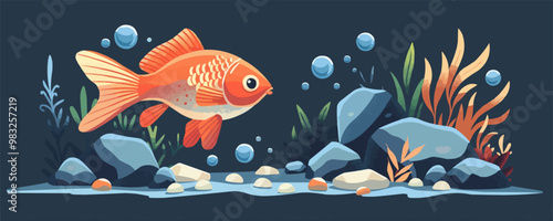 A fish swimming in an aquarium. Vector flat minimalistic isolated illustration.