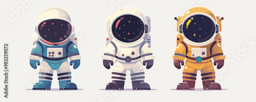 Toy astronauts on a white background. Vector flat minimalistic isolated illustration.