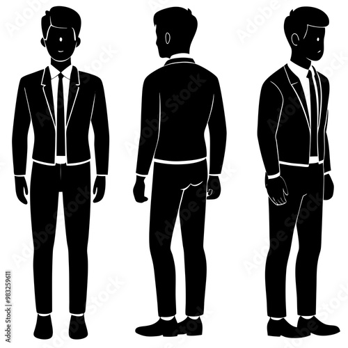 a men character with different different side view, like front,back,side,back part, walking view