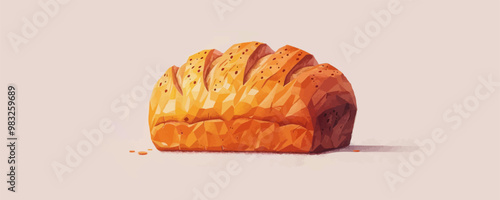 A freshly baked loaf of bread, its golden crust hinting at the warmth of home, set against a plain white surface. Vector flat minimalistic isolated illustration.