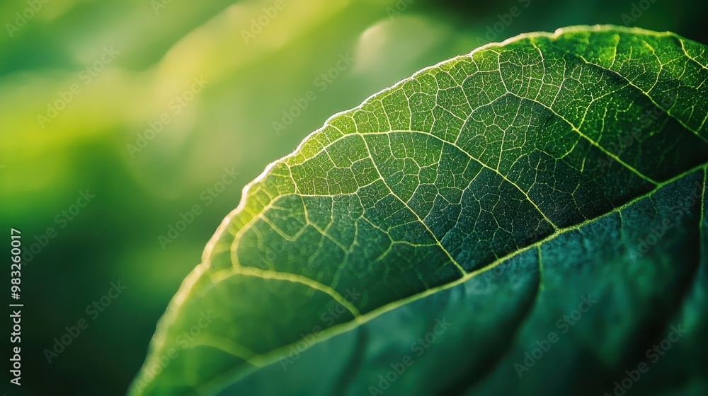A close-up of a green leaf with intricate veins and a soft, blurred background A close-up of a green leaf with intricate veins and a soft, blurred background