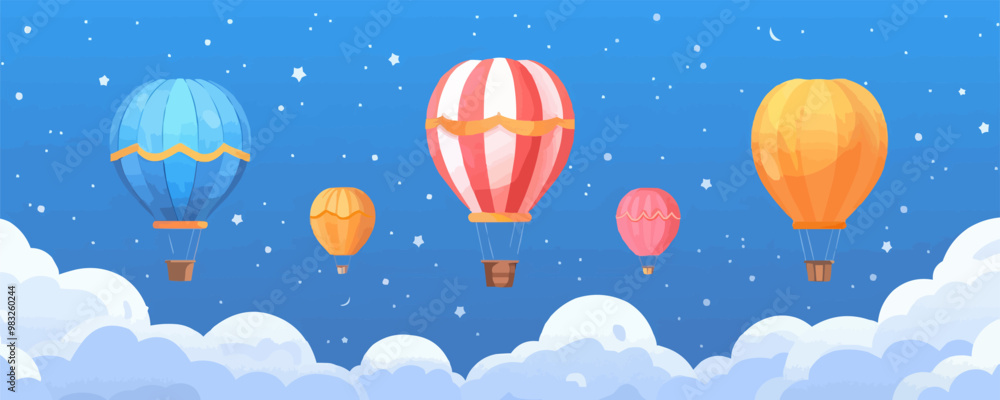 Colorful hot air balloons floating in the sky Vector flat minimalistic isolated illustration Colorful hot air balloons floating in the sky Vector flat minimalistic isolated illustration