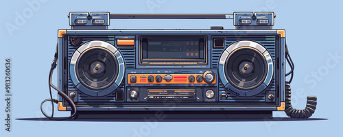 Old-school boombox playing music Vector flat minimalistic isolated illustration
