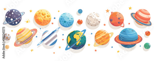 Toy planets on a white background. Vector flat minimalistic isolated illustration.